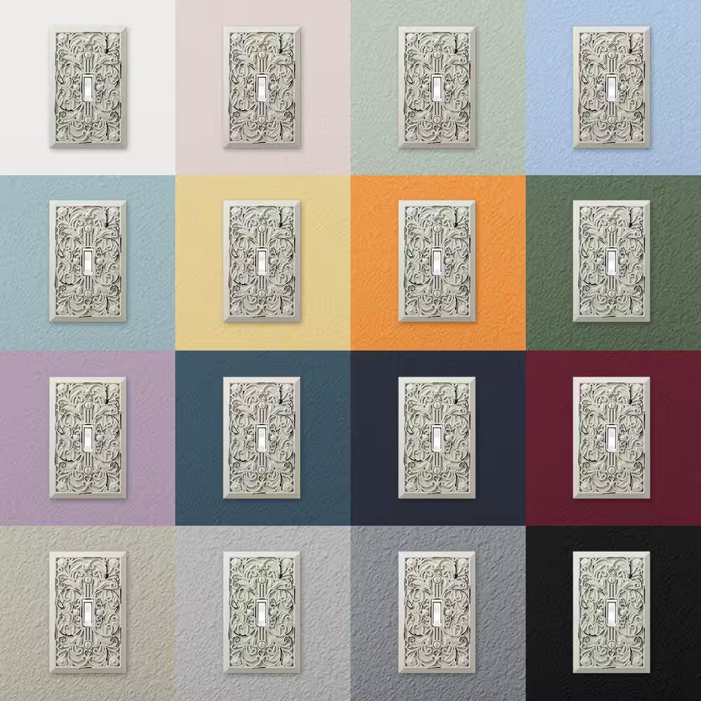 Filigree 1 Gang Toggle Metal Wall Plate - Antique White