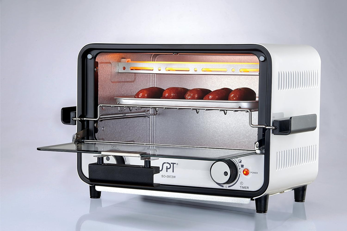 SPT 800-Watt 2-Slice White Toaster Oven with Easy Grasp and Timer
