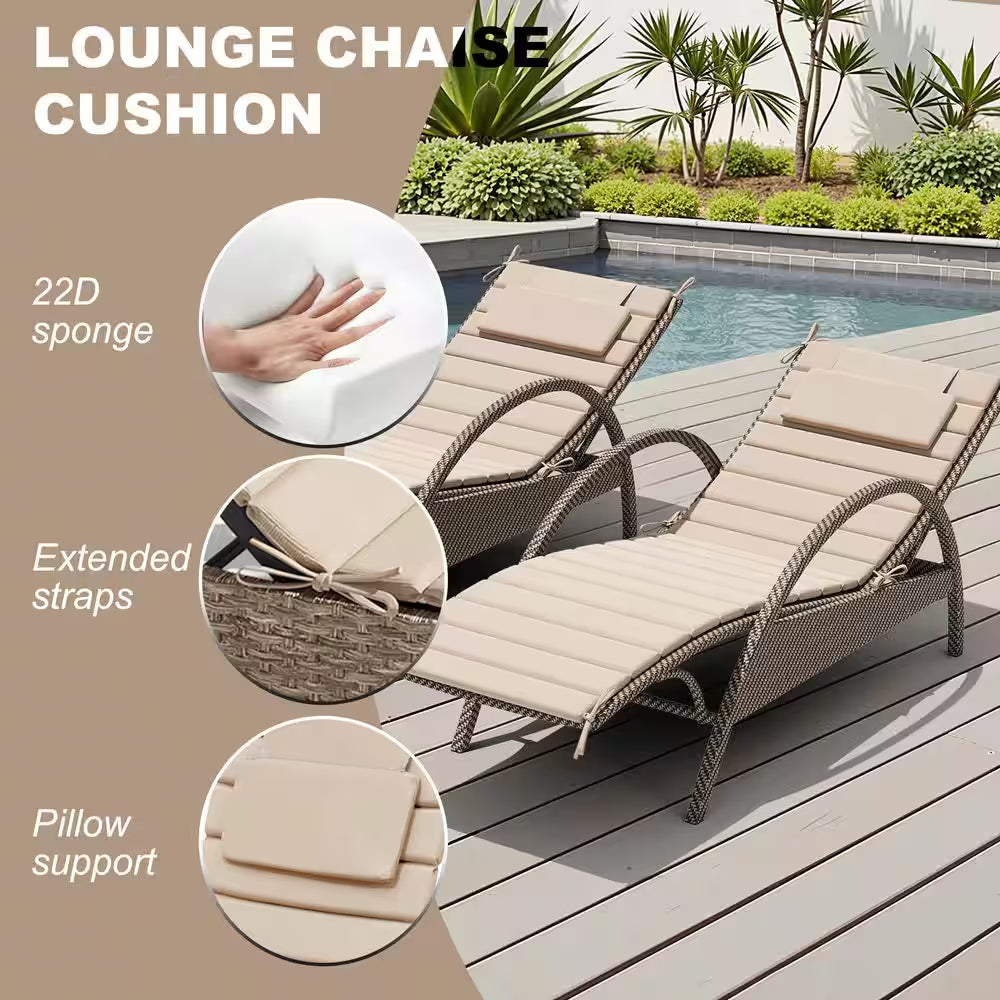 70.9 X 20.8 Inch 2 Pieces Beige Foldable Outdoor Chaise Lounge Cushion Fade Resistant Patio Cushion with Pillow and Ties
