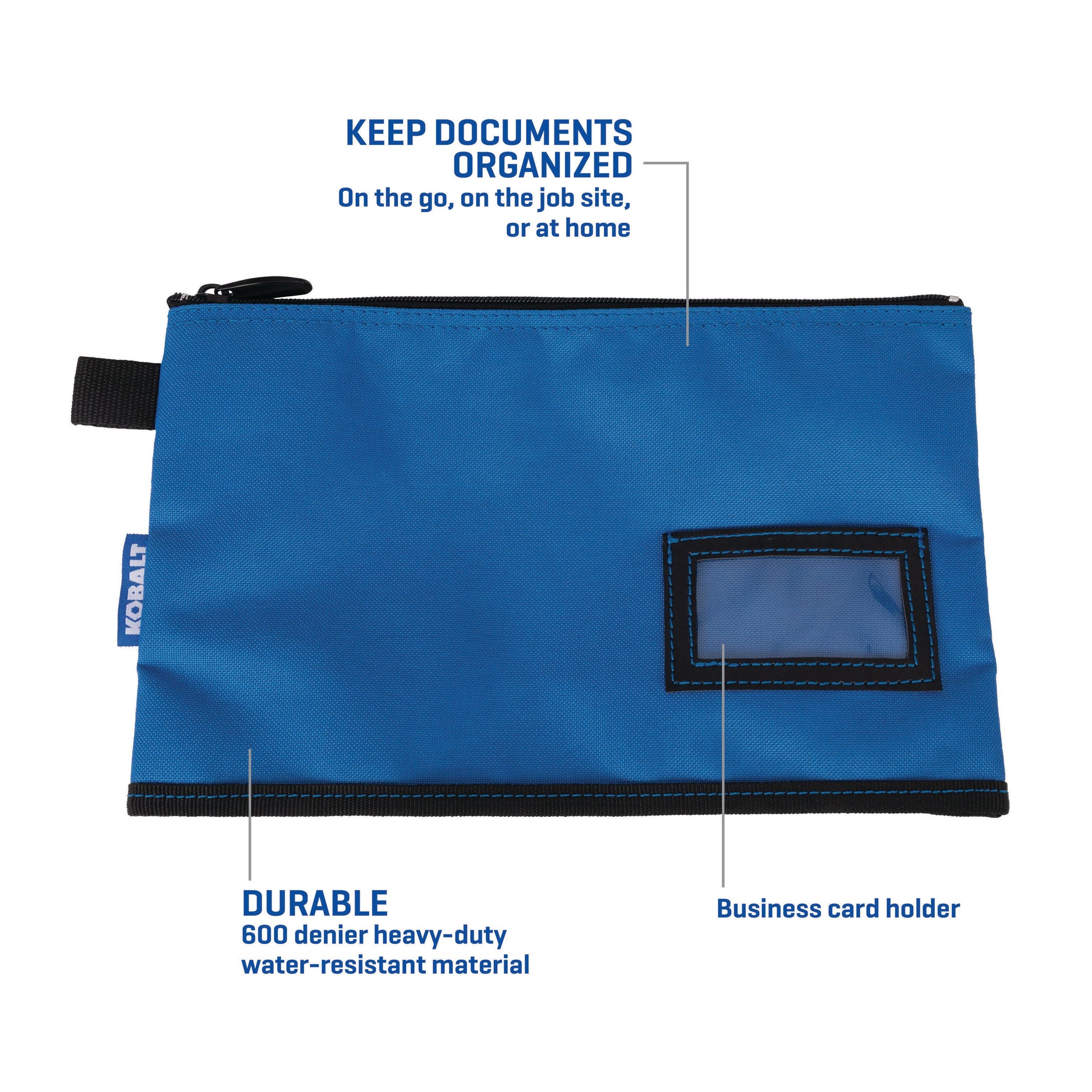 Blue Polyester 12-In W X 0.25-In D X 7.25-In L Zippered Document Bag