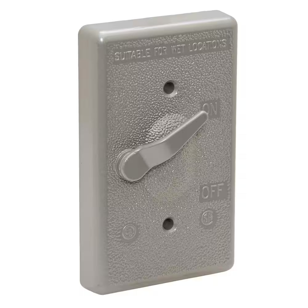 1-Gang Metal Weatherproof Single Pole Toggle Switch and Electrical Outlet Cover Kit, Gray