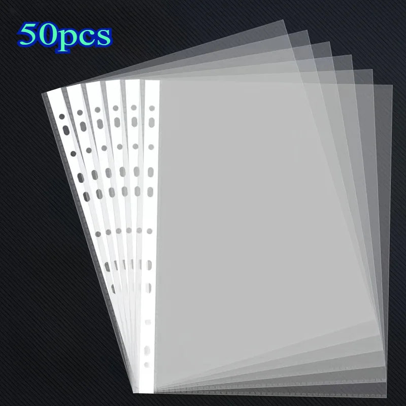 50/100Pcs Clear A4 Plastic File Folders - 11-Hole 3-Ring Binder Compatible, Durable PP Document Sleeves for Office, School, Home