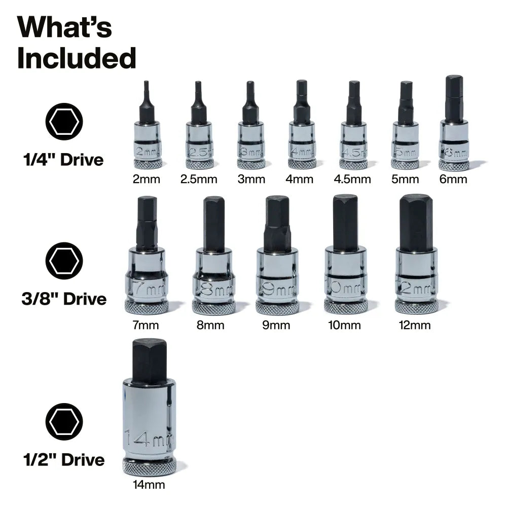 Knurled Hex Bit Socket Set, Metric, 13-Piece