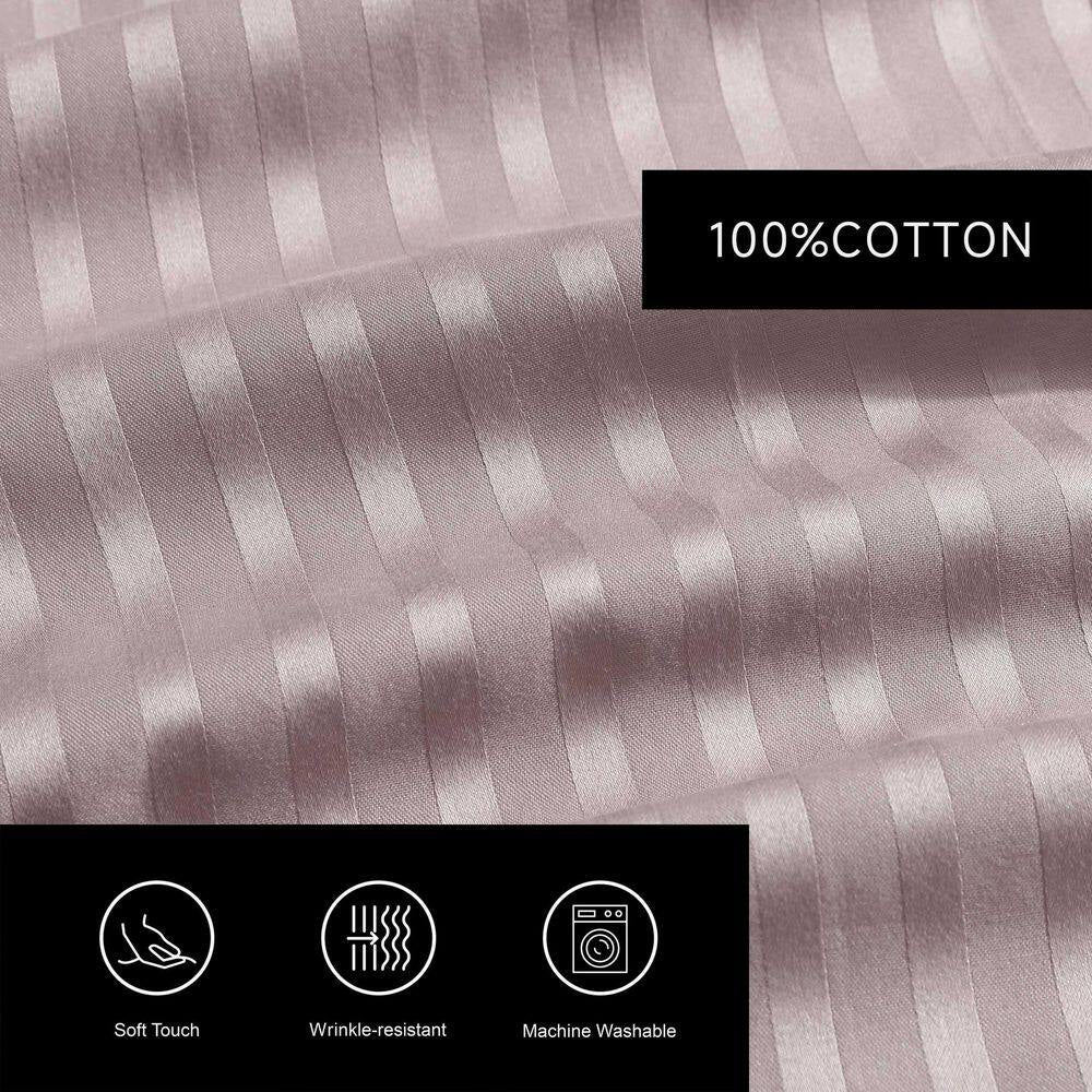 Dobby Stripe 4-Piece Dusk Pink Cotton Queen Sheet Set