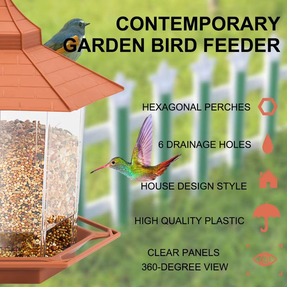 Automatic Bird Feeder Hanging Food Feeding Tool Gazebo Outdoor Birds Feeder Multiple Hole Nut Feeding House Bird Food Container