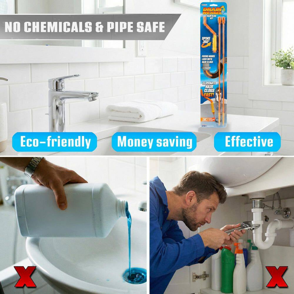 Hair Clog Tool Starter Kit for Drain Cleaning (3-Piece)