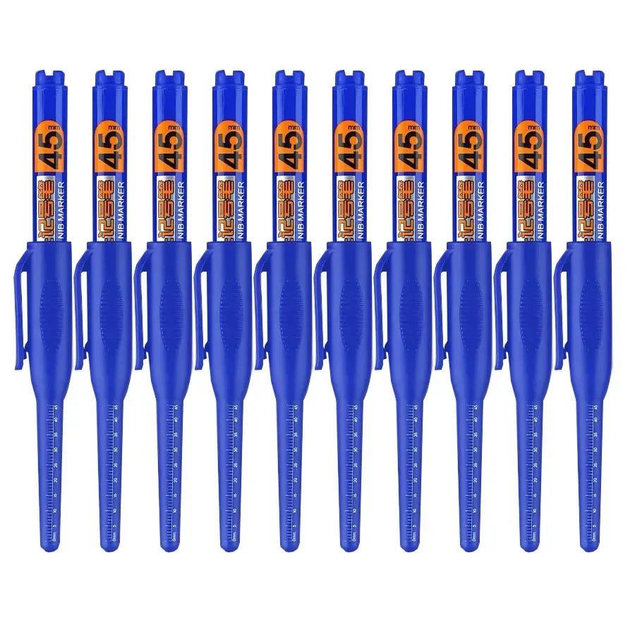 10PCS 45Mm Tip Waterproof Long Head Marker Pen Quick-Dry Ink for Woodworking Construction, Deep Hole Non-Toxic Black Red Blue