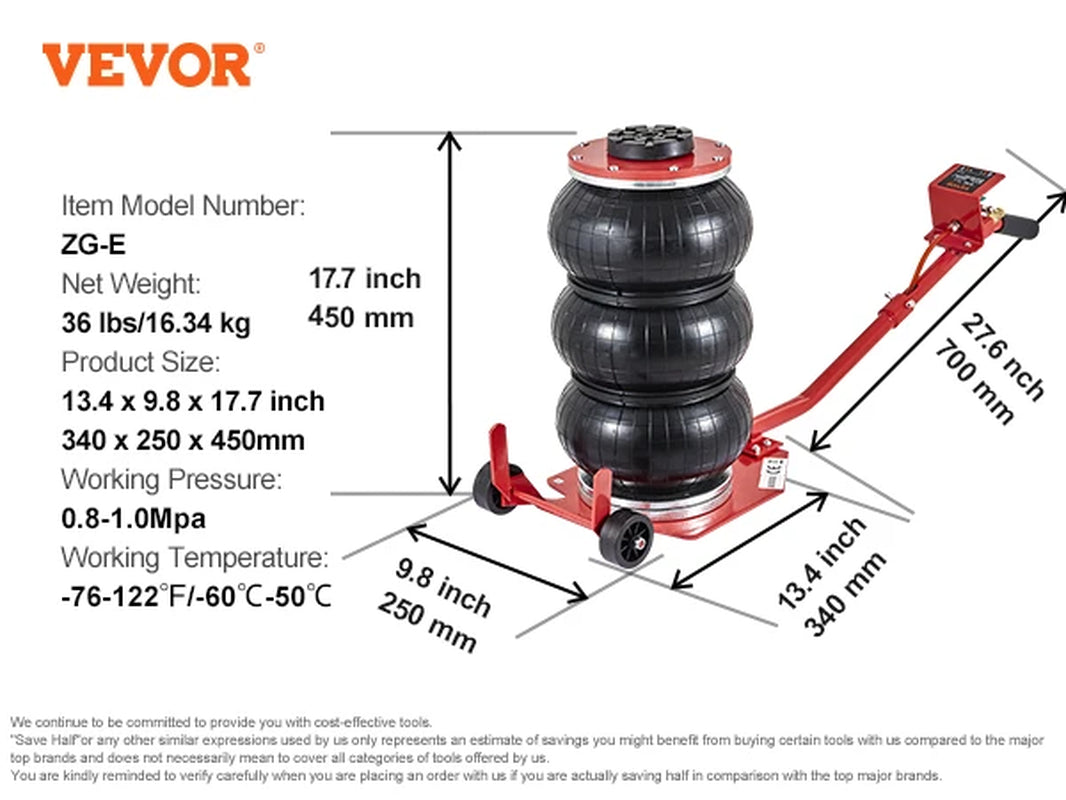 Pneumatic Jack 3 Ton/5 Ton Triple Bag Air Jack Quick Lift Heavy Duty Car Repair Jacks Folding Rod Jacks with Two Wheels