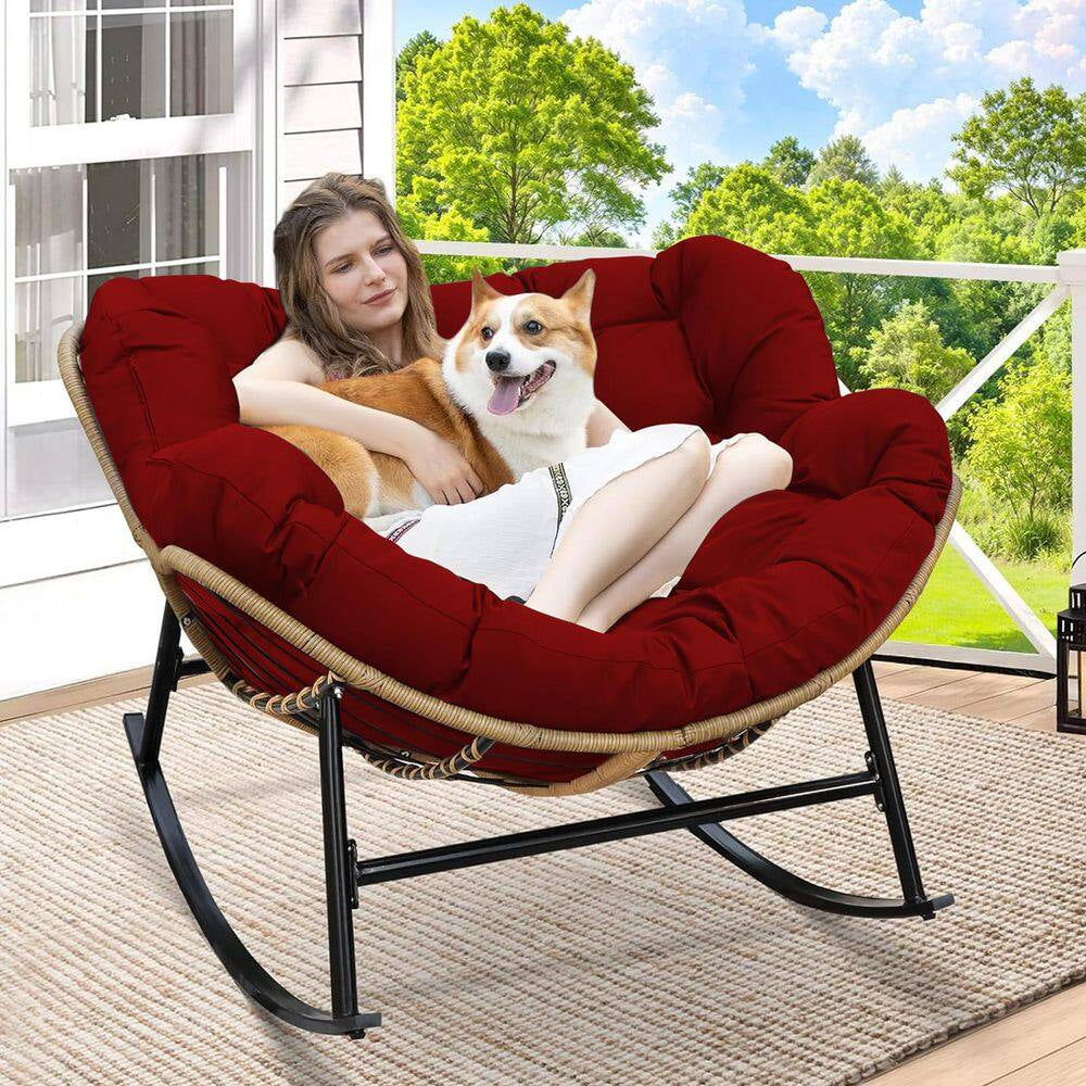 Waterproof Outdoor Rocking Chair Cushion, Only Cushion, 6.3 In. Patio Egg Chair Pad with Ties, Red Chair Cushion