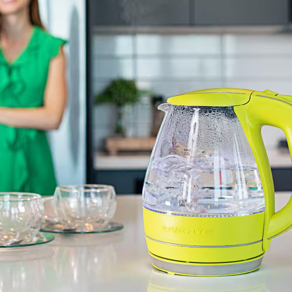 Illuminated 6.5-Cup Green Electric Kettle with Filter, Fast Heating and Auto-Shut Off