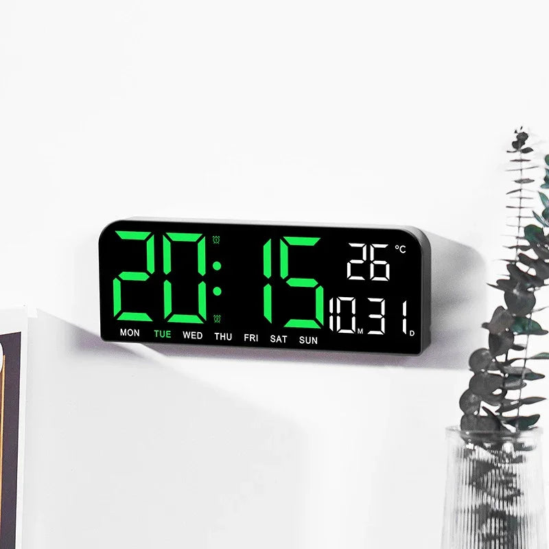 Large Digital Wall Clock Temp Date Week Display USB Powered Table Clock Wall-Mounted Dual Alarms LED Clocks