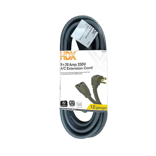 HDX 9 ft. 12/3 20 Amp 250-Volt Air Conditioner Extension Cord, Grey