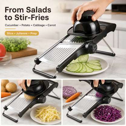 Adjustable Mandoline Slicer with Food Holder, Stainless Steel Kitchen Vegetable Slicer, Julienne Cutter Blade for Home Cooking