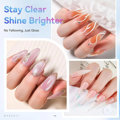 Makartt Gel Top Coat - 2PCS No Wipe Top Coat Gel Nail Polish High Glossy Shine Finish Long Lasting, 10ML Clear Soak Off UV/LED