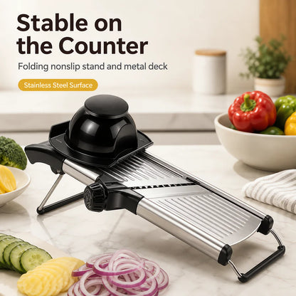 Adjustable Mandoline Slicer with Food Holder, Stainless Steel Kitchen Vegetable Slicer, Julienne Cutter Blade for Home Cooking