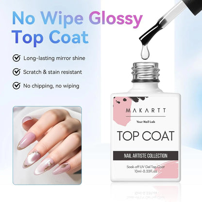 Makartt Gel Top Coat - 2PCS No Wipe Top Coat Gel Nail Polish High Glossy Shine Finish Long Lasting, 10ML Clear Soak Off UV/LED