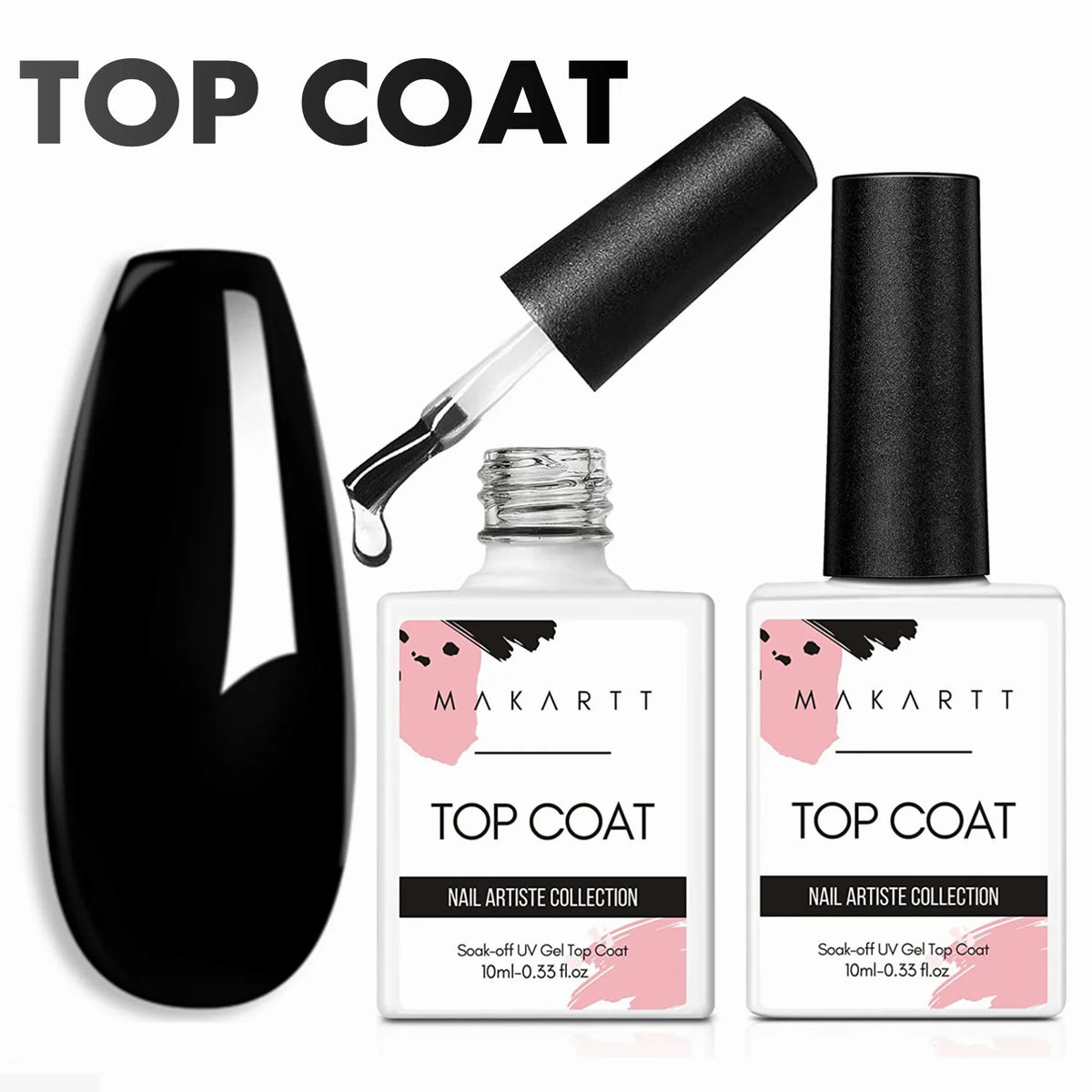 Makartt Gel Top Coat - 2PCS No Wipe Top Coat Gel Nail Polish High Glossy Shine Finish Long Lasting, 10ML Clear Soak Off UV/LED