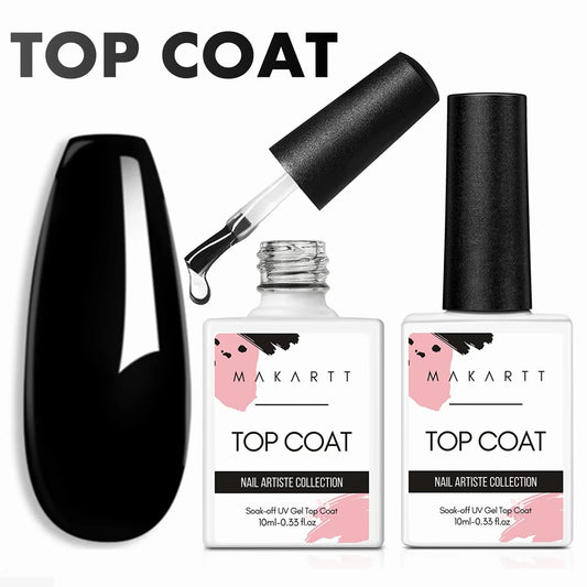 Makartt Gel Top Coat - 2PCS No Wipe Top Coat Gel Nail Polish High Glossy Shine Finish Long Lasting, 10ML Clear Soak Off UV/LED