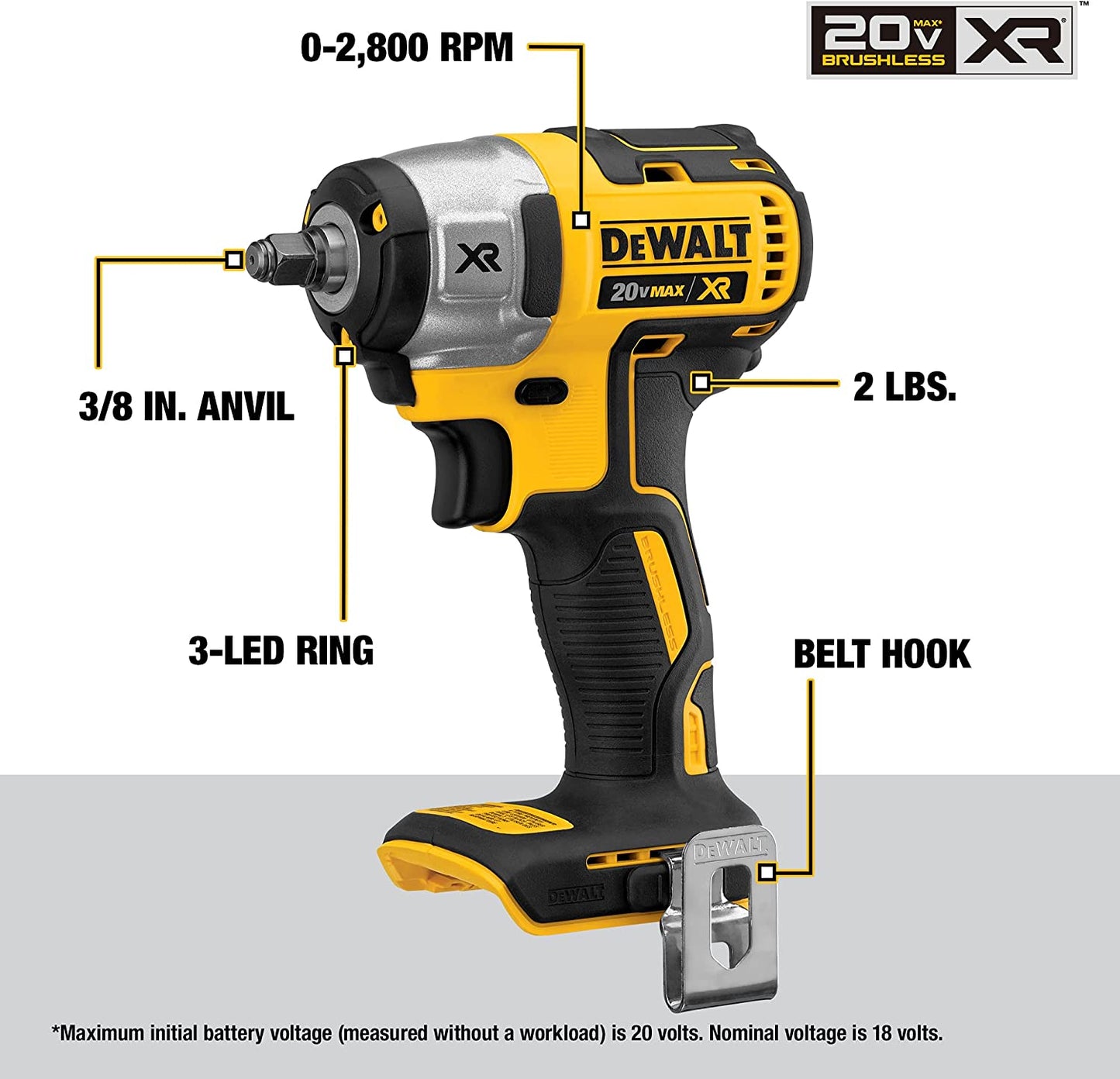 DEWALT  20V MAX XR Cordless Brushless 3/8 in. Compact Impact Wrench (Tool Only)