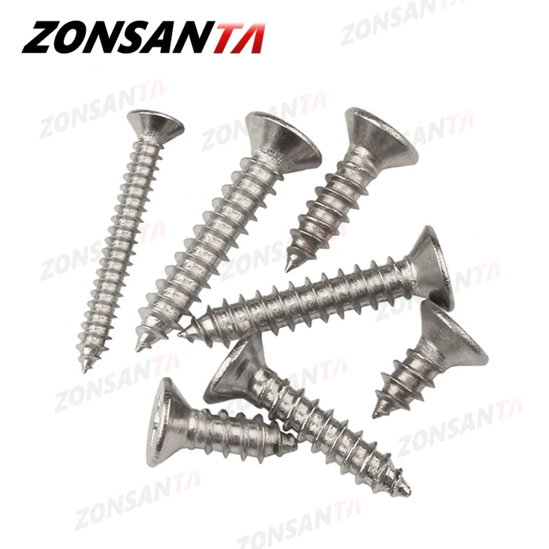 ZONSANTA M1.4 M1.7 M2 M2.3 M2.6 M3 M4 M5 M6 304 Stainless Steel Cross Recessed Countersunk Flat Head Tapping Screws Wood Screw