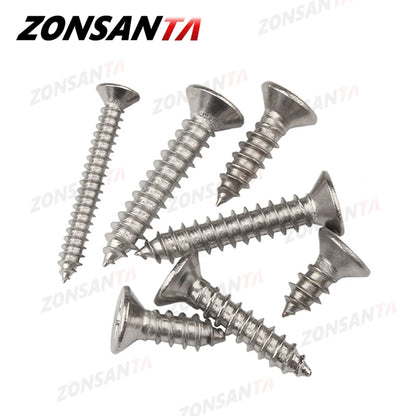 ZONSANTA M1.4 M1.7 M2 M2.3 M2.6 M3 M4 M5 M6 304 Stainless Steel Cross Recessed Countersunk Flat Head Tapping Screws Wood Screw