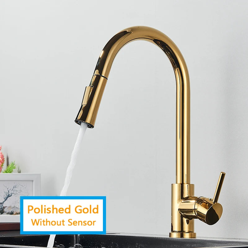 Rozin Smart Touch Kitchen Faucet Brushed Gold Pull Out Sensor Faucets Black/Nickel 360 Rotation Crane 2 Outlet Water Mixer Taps
