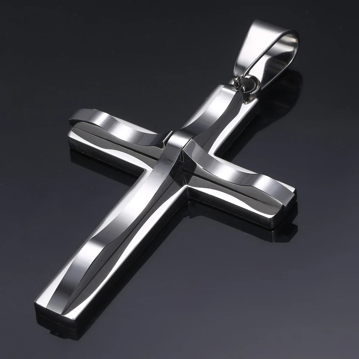 Dropshipping Cross Pendant Necklaces For Men Black Gold Color Silver Color Stainless Steel Charm Chain Male Hip Hop Jewelry KP52