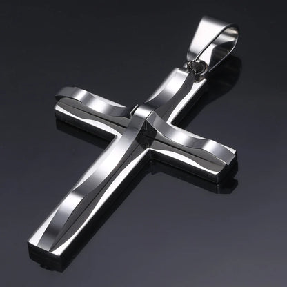 Dropshipping Cross Pendant Necklaces For Men Black Gold Color Silver Color Stainless Steel Charm Chain Male Hip Hop Jewelry KP52
