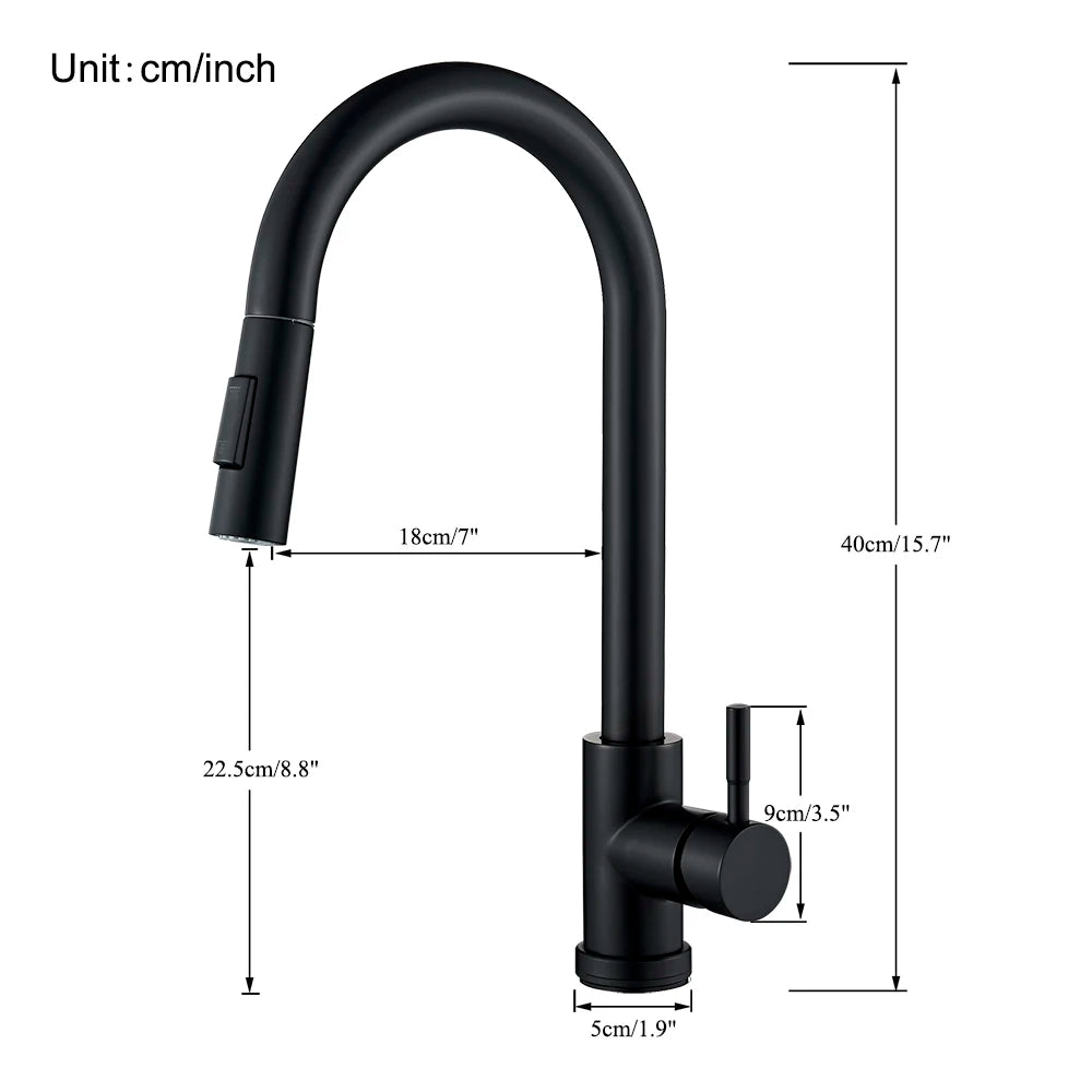Black Kitchen Faucet Two Function Single Handle Pull Out Mixer  Hot and Cold Water Taps Deck Mounted