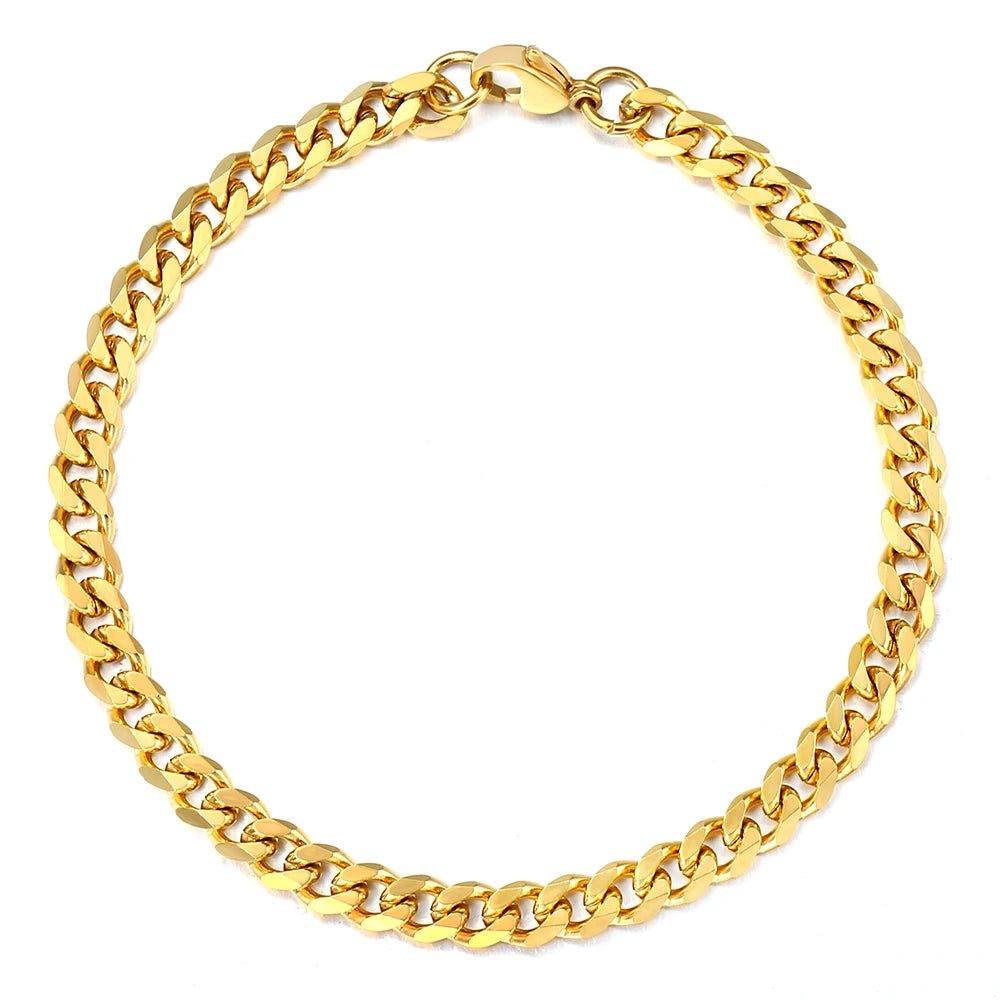 3-11MM Gold Color Stainless Steel Bracelets For Men Women Unisex Curb Cuban Link Chain Simple Wrist Jewelry Gifts