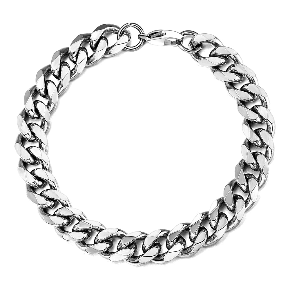 3-11MM Gold Color Stainless Steel Bracelets For Men Women Unisex Curb Cuban Link Chain Simple Wrist Jewelry Gifts