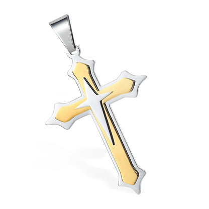 Dropshipping Cross Pendant Necklaces For Men Black Gold Color Silver Color Stainless Steel Charm Chain Male Hip Hop Jewelry KP52