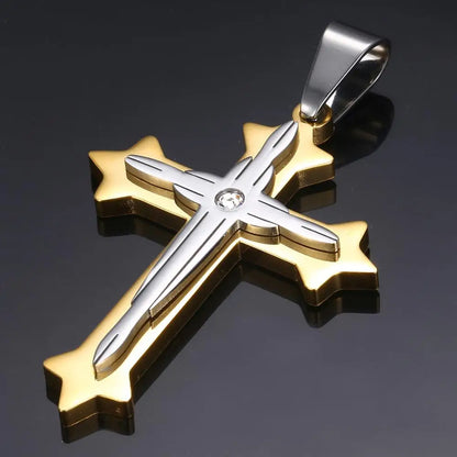 Dropshipping Cross Pendant Necklaces For Men Black Gold Color Silver Color Stainless Steel Charm Chain Male Hip Hop Jewelry KP52