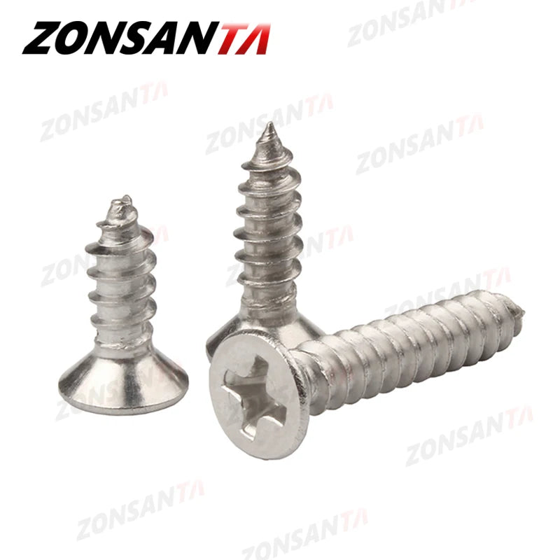ZONSANTA M1.4 M1.7 M2 M2.3 M2.6 M3 M4 M5 M6 304 Stainless Steel Cross Recessed Countersunk Flat Head Tapping Screws Wood Screw