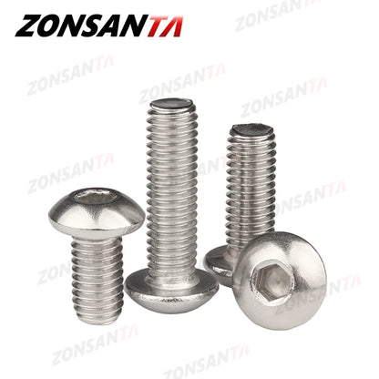 ZONSANTA ISO7380 M2 M2.5 M3 M4 M5 M6 304 A2 Round 304 Stainless Steel Screws Hex Socket Button Head Allen Bolt Mechanical Screw
