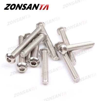 ZONSANTA ISO7380 M2 M2.5 M3 M4 M5 M6 304 A2 Round 304 Stainless Steel Screws Hex Socket Button Head Allen Bolt Mechanical Screw