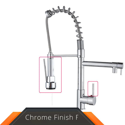 Rozin Black and Rose Golden Spring Pull Down Kitchen Sink Faucet  Hot & Cold Water Mixer Crane Tap with Dual Spout Deck Mounted