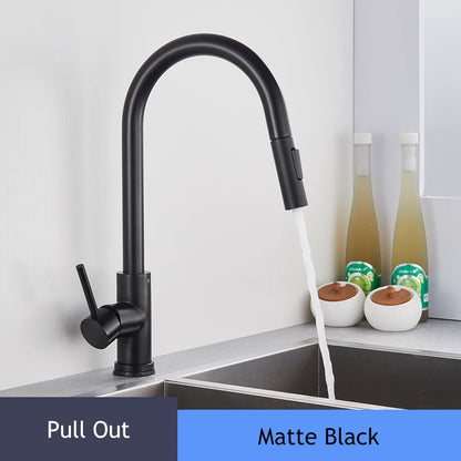 Brushed Gold Kitchen Faucet Pull Out Kitchen Sink Faucet Single Handle Faucet 360° Rotatble  Kitchen Tap  Hot Cold Mixer Crane