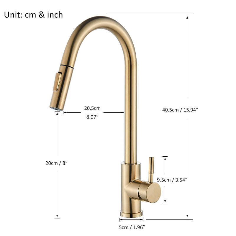 Brushed Gold Kitchen Faucet Pull Out Kitchen Sink Faucet Single Handle Faucet 360° Rotatble  Kitchen Tap  Hot Cold Mixer Crane