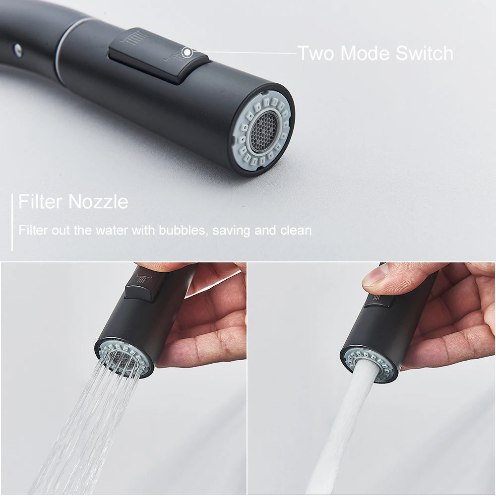 Black Kitchen Faucet Two Function Single Handle Pull Out Mixer  Hot and Cold Water Taps Deck Mounted
