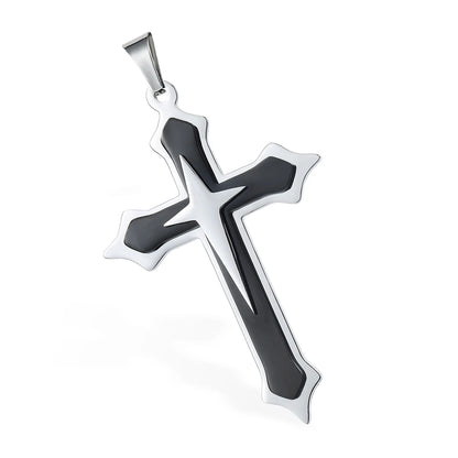 Dropshipping Cross Pendant Necklaces For Men Black Gold Color Silver Color Stainless Steel Charm Chain Male Hip Hop Jewelry KP52