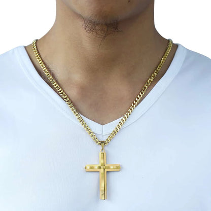 Dropshipping Cross Pendant Necklaces For Men Black Gold Color Silver Color Stainless Steel Charm Chain Male Hip Hop Jewelry KP52