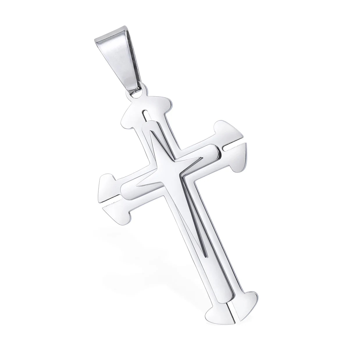Dropshipping Cross Pendant Necklaces For Men Black Gold Color Silver Color Stainless Steel Charm Chain Male Hip Hop Jewelry KP52