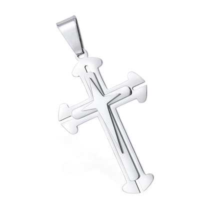 Dropshipping Cross Pendant Necklaces For Men Black Gold Color Silver Color Stainless Steel Charm Chain Male Hip Hop Jewelry KP52
