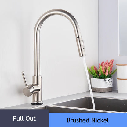 Brushed Gold Kitchen Faucet Pull Out Kitchen Sink Faucet Single Handle Faucet 360° Rotatble  Kitchen Tap  Hot Cold Mixer Crane