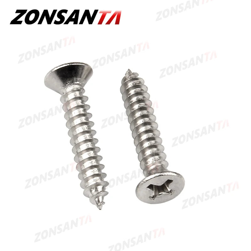 ZONSANTA M1.4 M1.7 M2 M2.3 M2.6 M3 M4 M5 M6 304 Stainless Steel Cross Recessed Countersunk Flat Head Tapping Screws Wood Screw