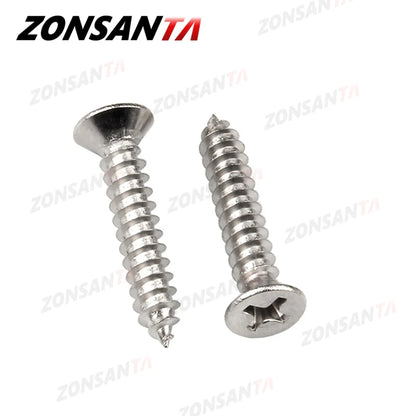 ZONSANTA M1.4 M1.7 M2 M2.3 M2.6 M3 M4 M5 M6 304 Stainless Steel Cross Recessed Countersunk Flat Head Tapping Screws Wood Screw