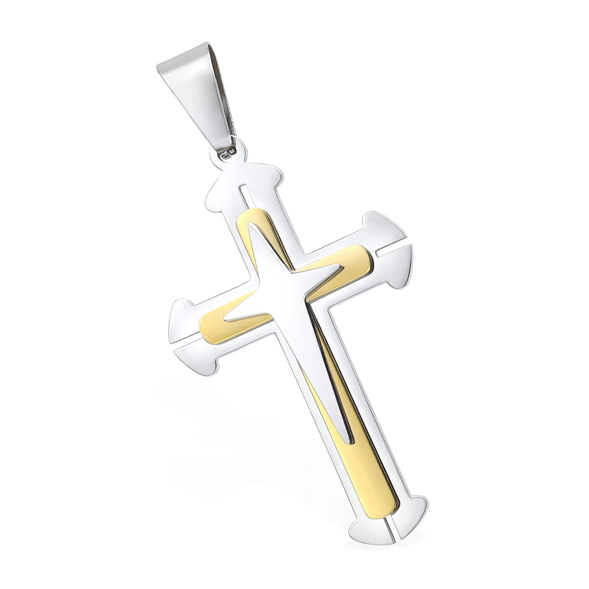 Dropshipping Cross Pendant Necklaces For Men Black Gold Color Silver Color Stainless Steel Charm Chain Male Hip Hop Jewelry KP52