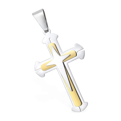 Dropshipping Cross Pendant Necklaces For Men Black Gold Color Silver Color Stainless Steel Charm Chain Male Hip Hop Jewelry KP52