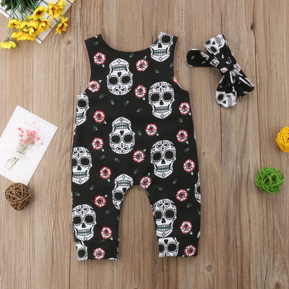 Citgeett Halloween Newborn Skull Floral Baby Boys Girls Romper Sleeveless Jumpsuit Headband Outfits Summer Holiday Clothes